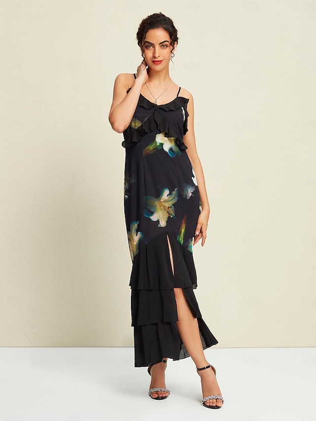Square Neck Ruffle Chiffon Long Dress with Jacket Regency main image 1