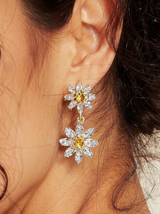  sprankelende oorbellen met madeliefjes – gele en heldere kristallen oorbellen, perfect voor feestkleding en speciale gelegenheden