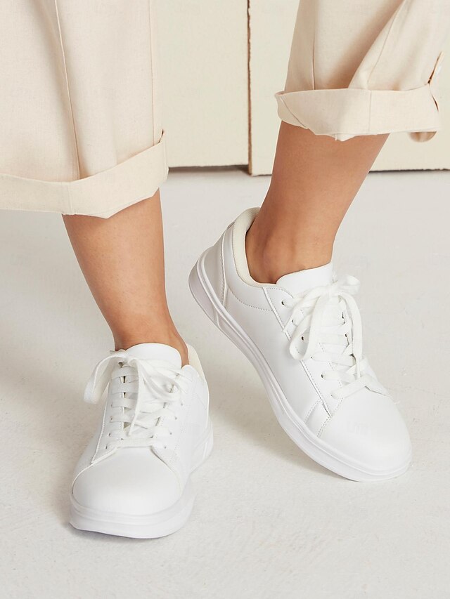 Women's Classic White Sneakers – Comfortable Lace-Up Athletic Shoes for Casual and Everyday Wear 10