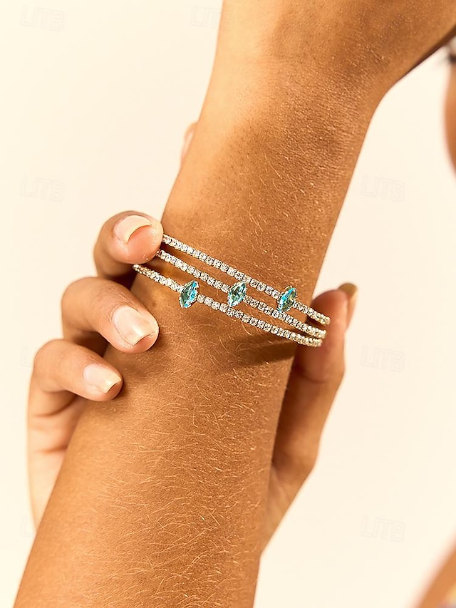  Women's Gold-Plated Copper Bracelet with Blue Zircon - Elegant Jewelry for Formal and Casual Occasions