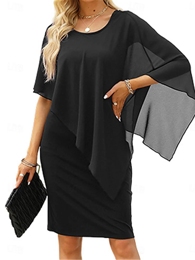 Women's Mini Dress Black Dress Cocktail Dress Chiffon Dress Formal Dress Elegant Formal Party Wedding Guest Work Regular Fit Long Sleeve Crew Neck Black Fall 5