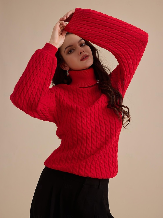  Stylish Cable Knit Turtleneck Sweater