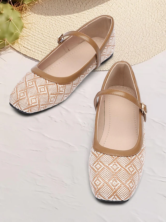 Women's Patterned Fabric Mary Jane Flats - Stylish Low-Heel Shoes with Adjustable Strap for Everyday Comfort 10
