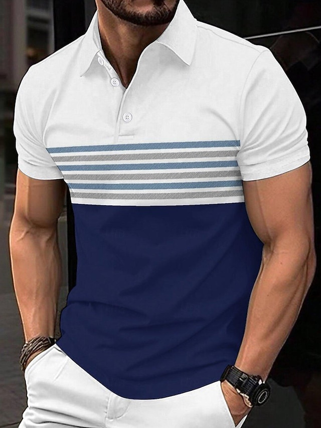 Stripes Men's Casual Print Polo Set Casual Daily Wear 95% Polyester 5% ...