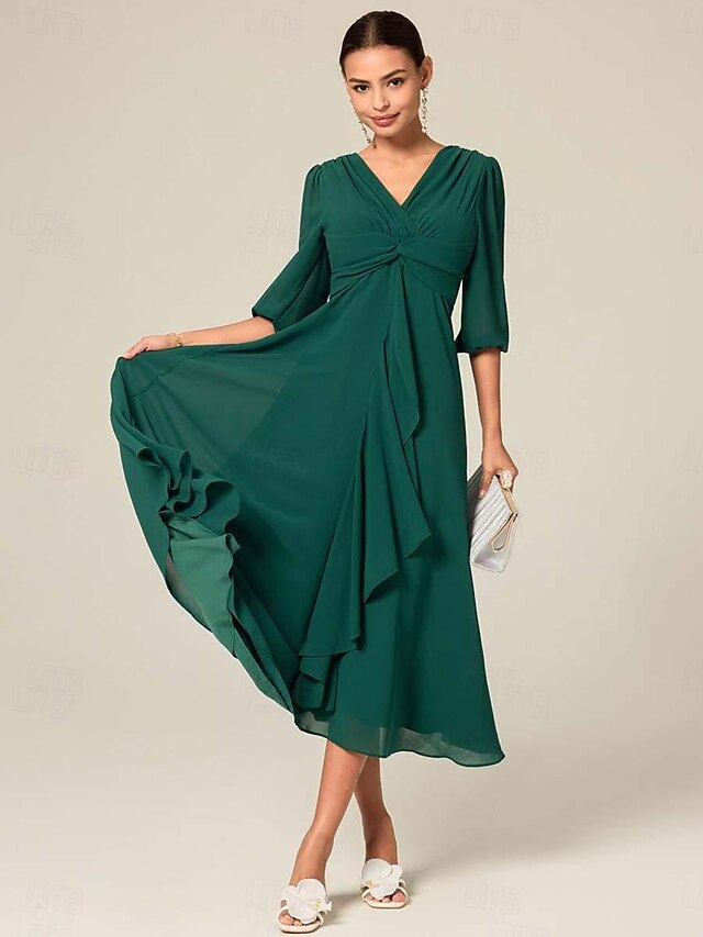 Striped Half Sleeve Button-Front Midi Shirt Dress - Green