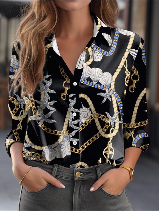 Women's Shirt Button Print Work Stylish Business Long Sleeve Shirt ...