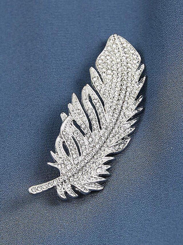  elegant sølvfjærbrosje – sofistikert rhinestone-utsmykket nål for blazere og kjoler