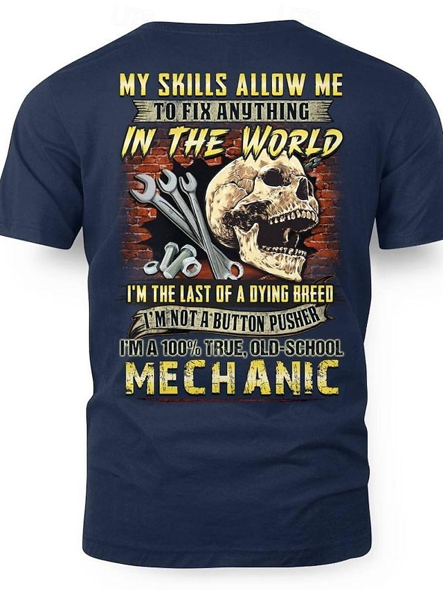  Homens Partes mecânicas impressão de carta Camiseta T-shirt 100% Algodão Manga Curta Gráfico Camisa Preto Azul Escuro Azul Claro Camiseta confortável Rua Esportes Roupas de estilistas