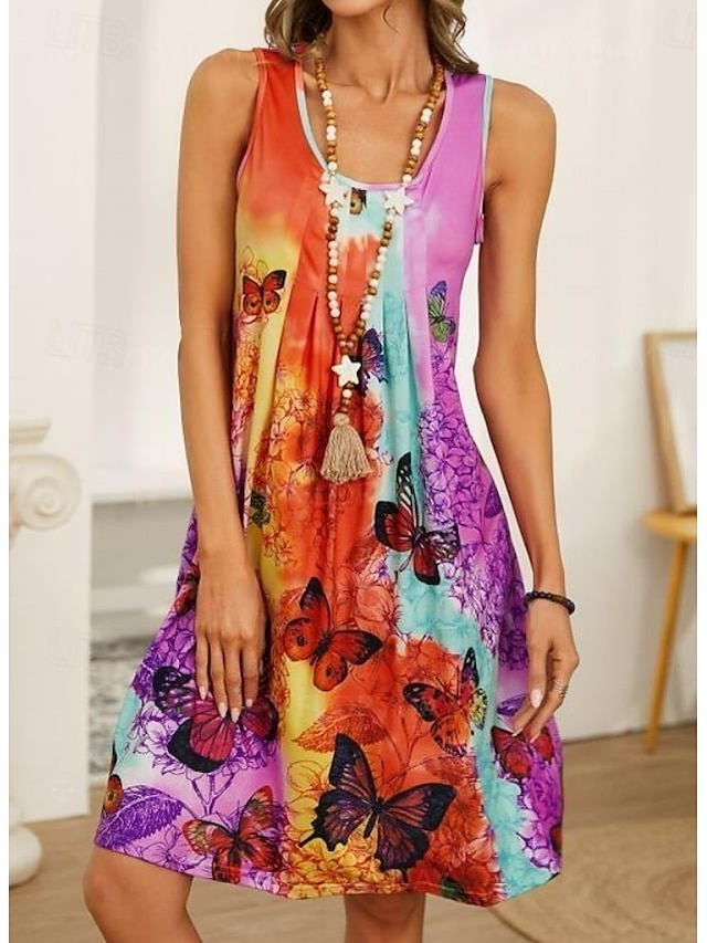  WOMEN'S MINI DRESS PETITE DRESS T SHIRT DRESS TEE DRESS SHIFT DRESS TANK DRESS BOHEMIA STYLISH SEXY VACATION CASUAL BEACH REGULAR FIT FLORAL SLEEVELESS U NECK COLOURFUL LIGHT PURPLE PURPLE