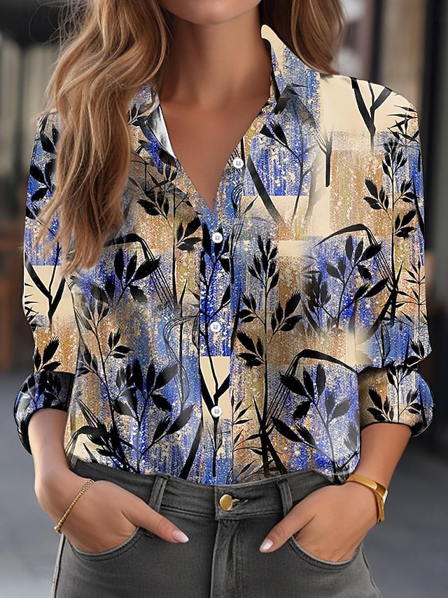 Women's Shirt Stylish Modern Ombre Print Long Sleeve Shirt Collar Work Daily Lavender Spring Fall