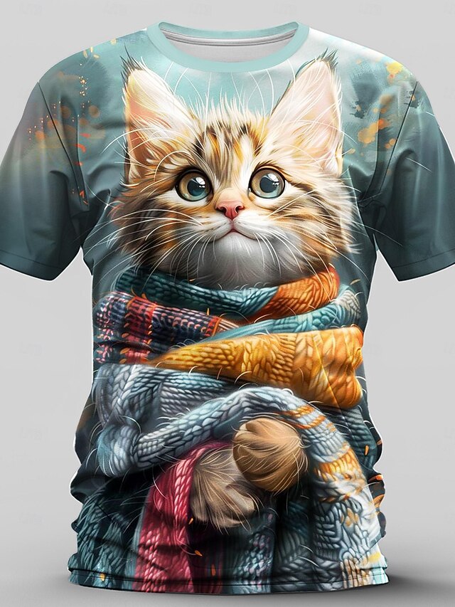  Homens Gráfico Gato Camiseta Manga Curta Camiseta Impressão 3D Gola Redonda Camisa Retro Vintage Casual Estilo de rua Esportes Feriado Para Noite Azul Laranja Primavera Verão Roupa S M L XL 2XL 3XL