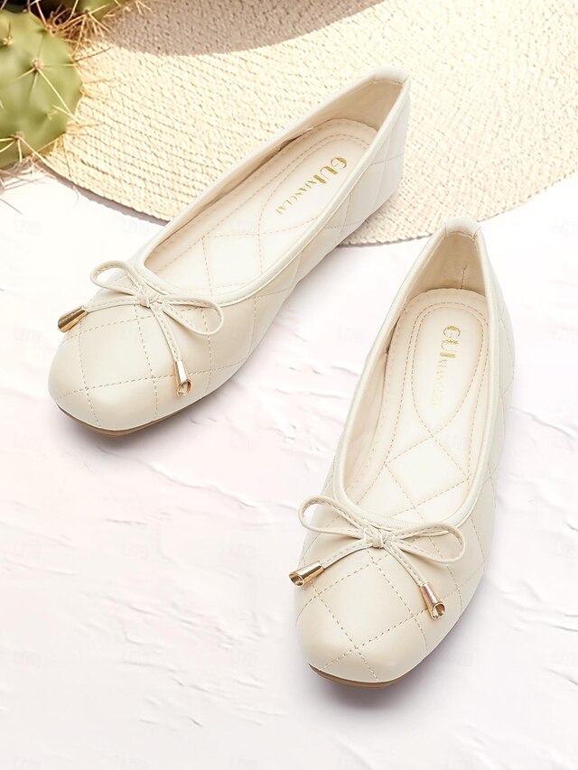 Women's Cream Quilted Ballet Flats with Bow Detail for Elegant and Casual Wear 9