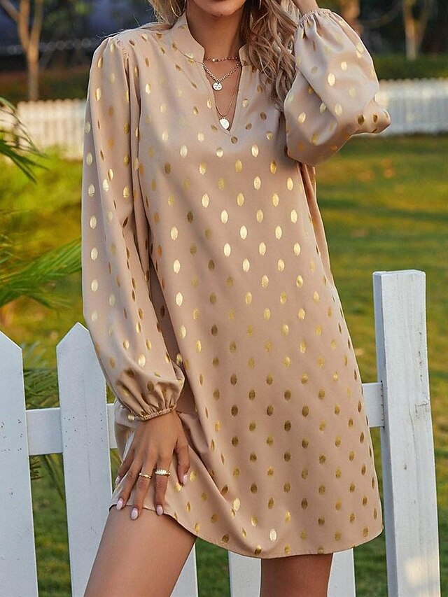 Women's Polka Dot Print Notched Neck Mini Dress Stylish Party Daily Long Sleeve Fall 7