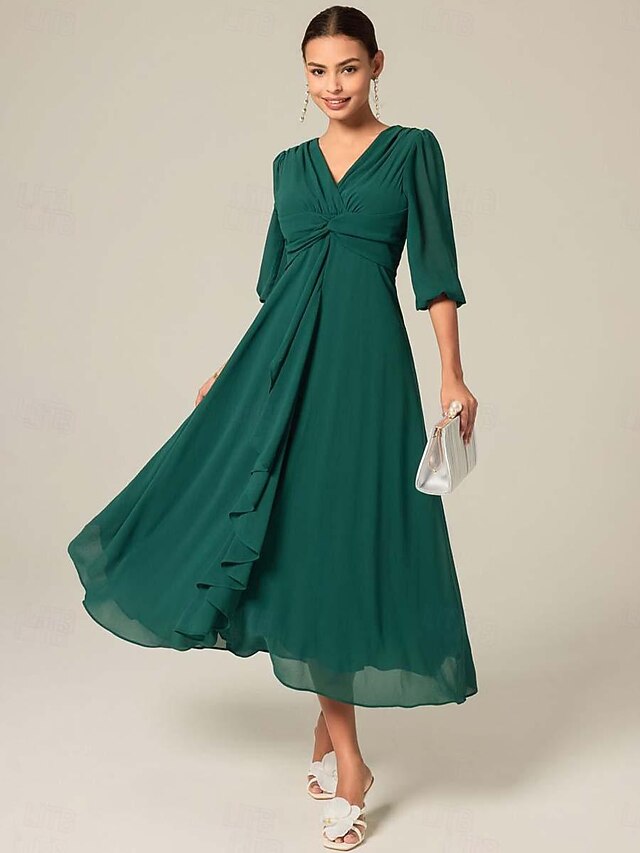 Women Gathered White, Light Green Midi/Calf Length Dress