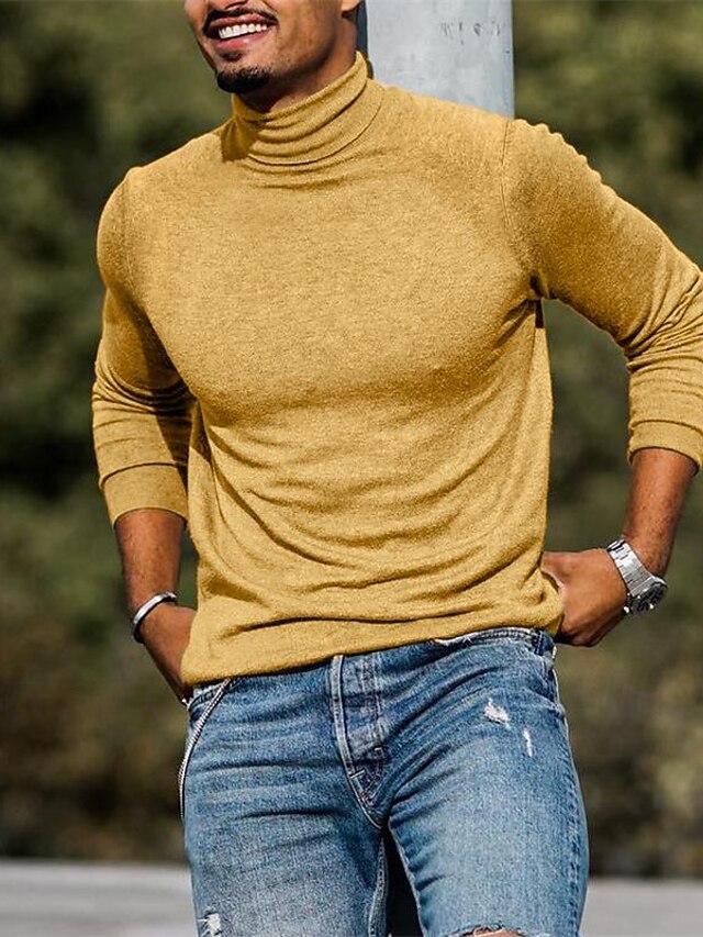  Herr T-shirt Turtleneck skjorta Långärmad tröja Långärmad Rullad krage Vår & Höst Slät Mode Designer Ledigt Gata Sport Helgdag Svart Gul Rodnande Rosa Topp t-shirt för män