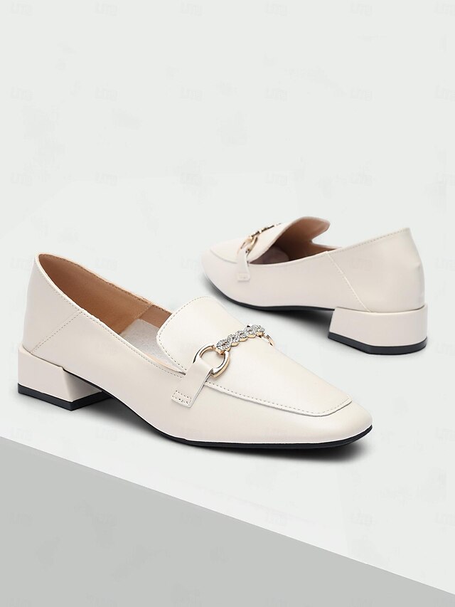 Women's White Leather Loafers with Decorative Chain - Elegant and Comfortable Slip-On Shoes for Office and Casual Wear 13