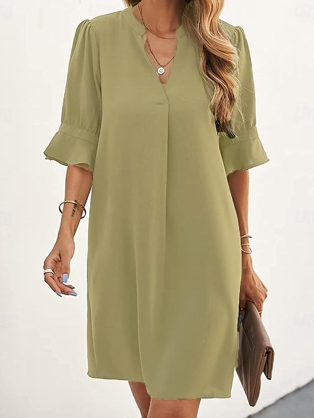 Pentru femei Rochie de lucru Rochie A line Rochie tunică Modă Birou Moda de lucru Rochie Mini Bufantă În V Manșon Jumate Simplu Potrivire Largă Albastru piscină Roze Bej Vară Primăvară S M L XL 2XL