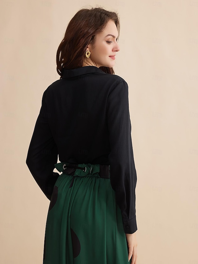  tencel camisa sólida gola manga longa