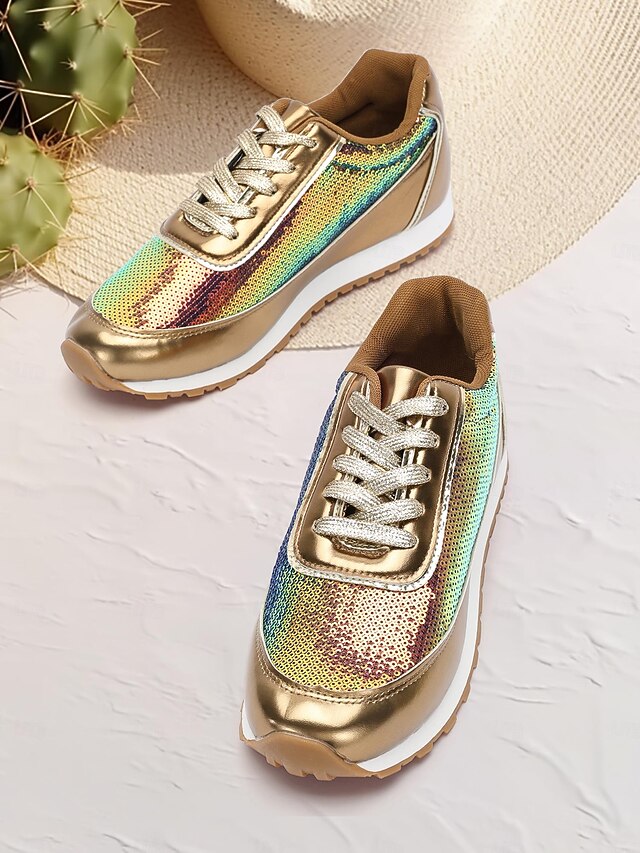 Women's Gold Metallic Sequin Sneakers - Stylish and Trendy Casual Shoes for Parties and Events 14
