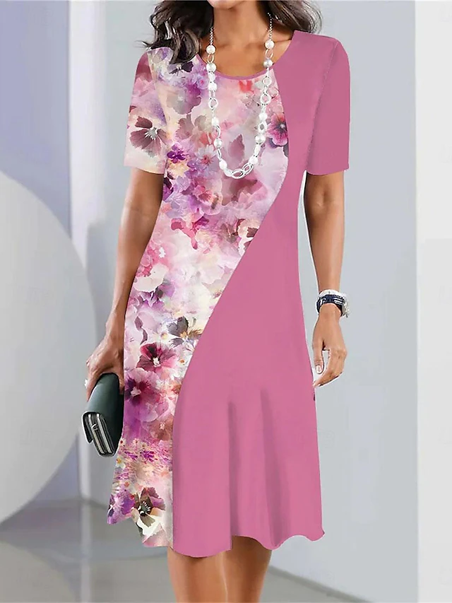 Women's Casual Dress Floral Print Crew Neck Midi Dress Stylish Casual Daily Vacation Short Sleeve Summer 6