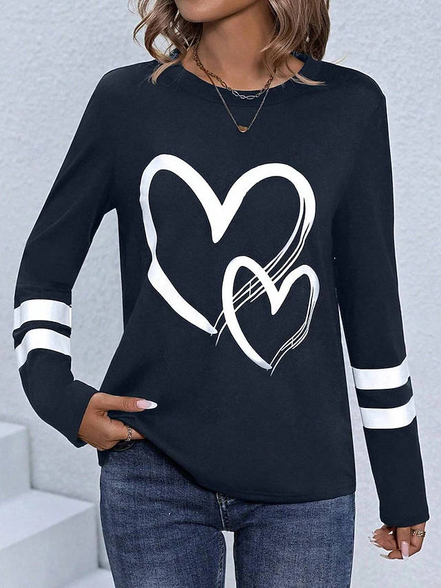 Women's T shirt Crew Neck Long Sleeve Tunic Casual Print Regular Tops Daily Navy Blue Spring Fall4