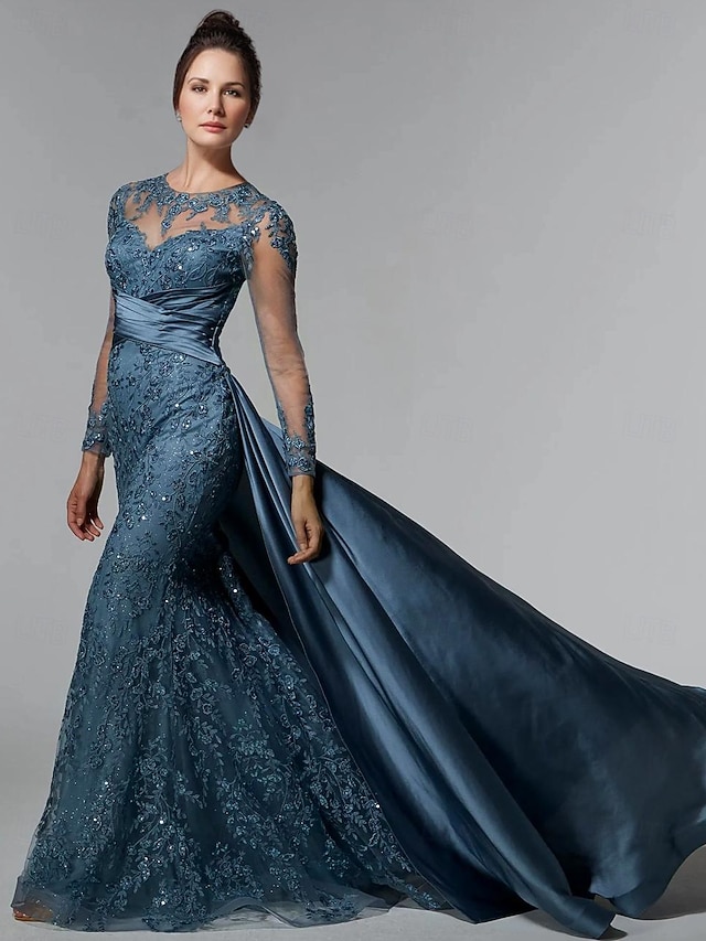 Mermaid / Trumpet Mother of the Bride Dress Wedding Guest Elegant Jewel ...