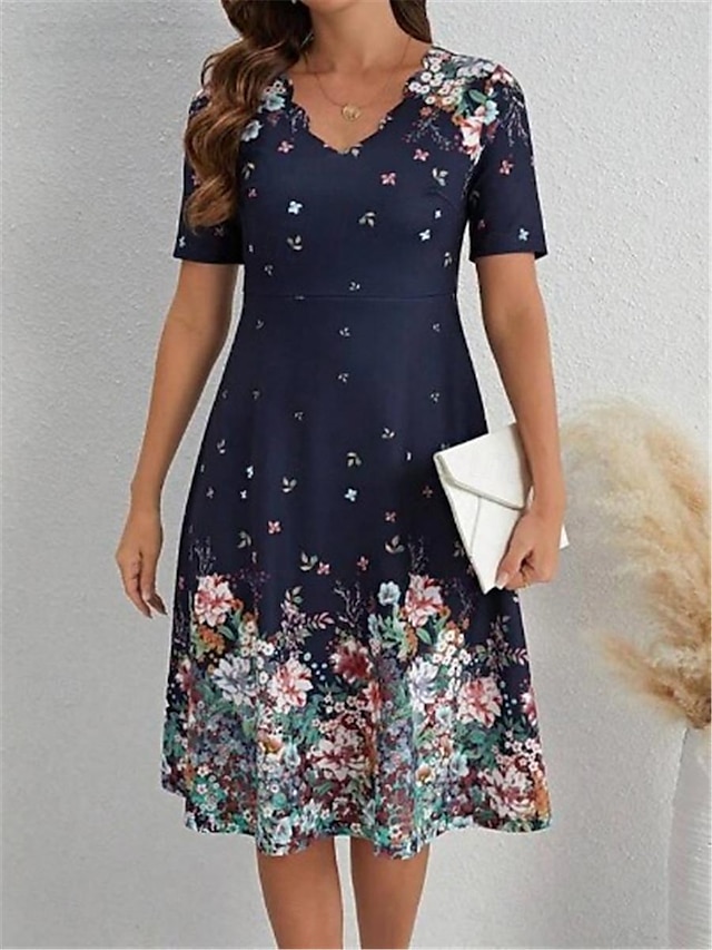 Women's Casual Dress Formal Dress Floral Print V Neck Midi Dress Casual ...