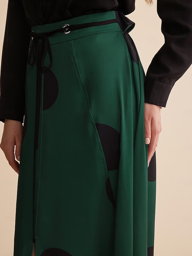  σατέν πουά peplum ζωσμένη μάξι φούστα
