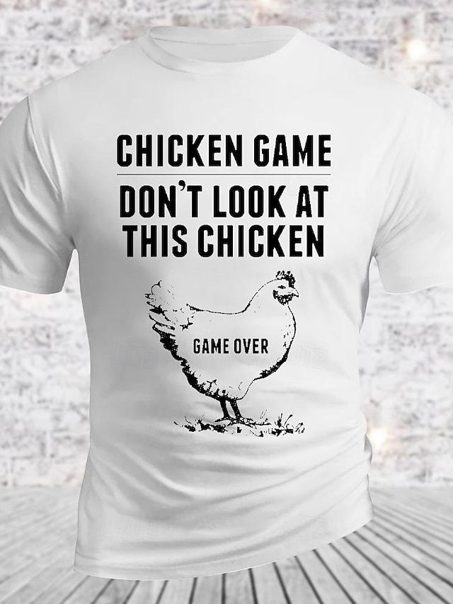 Funny Word Chicken Letter Print Men's Graphic Cotton Blend T Shirt ...