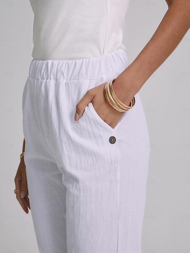  Dame Store størrelser Shorts i bomullslin Lin-inspirerte bukser Fôret shorts Enkel Fritid Komfort Lang Naturlig Ren farge Mikroelastisk Hjem Gate Hvit Blå Grønn Kakifarget Sommer Vår