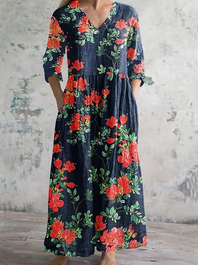  robe décontractée pour femme imprimé graphique col en V robe midi mignonne ethnique travail rendez-vous été printemps