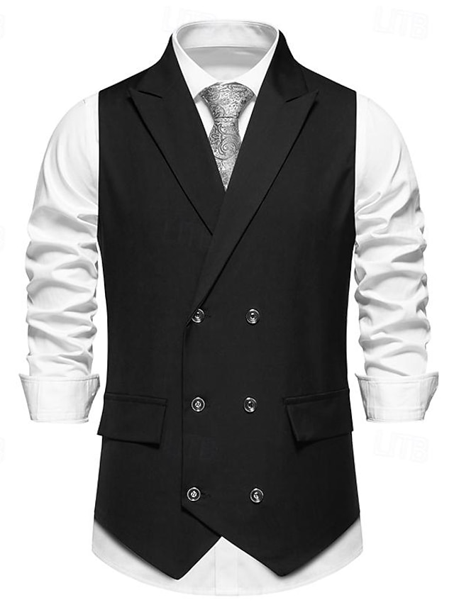 Bărbați Γιλέκο Gilet Purtare Zilnică Vacanță Ieșire Epocă Modă Primăvara & toamnă Buton Poliester Comfortabil Simplu Cu Doi Nasturi Rever Fit regulat Negru Vișiniu Albastru Marin Închis Vestă