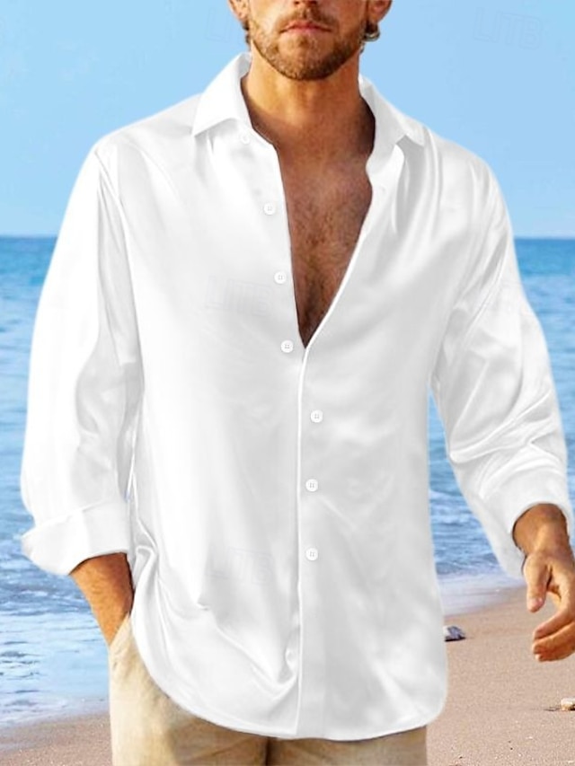  Per uomo Camicia Camicia in raso Camicia casual Camicia con Bottoni Camicie sbottonate Nero Bianco Blu Rosso Verde Manica Lunga Semplice Bavero Vacanza Quotidiano Abbigliamento Cotone Misto Cotone