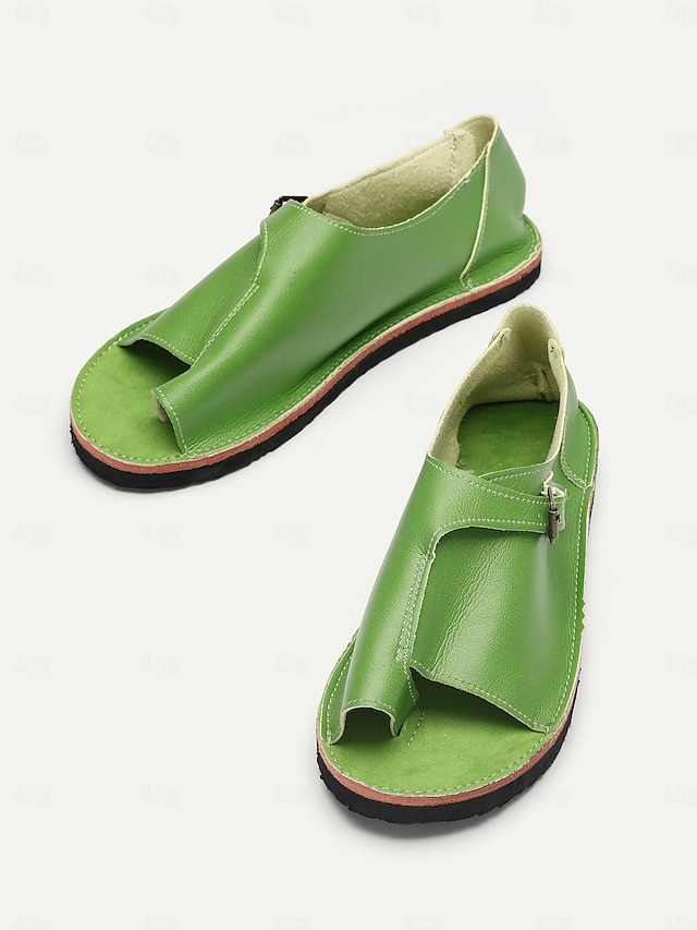  Women's Leather Roman Sandals - Comfortable Casual Summer Footwear with Non-Slip Sole for Beach, Travel, and Everyday Wear
