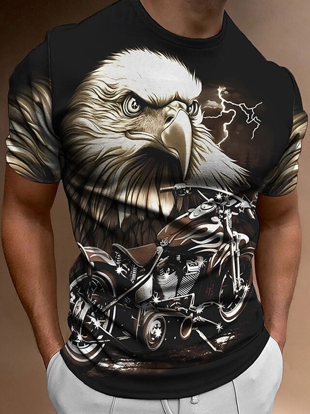 Men's Plus Size Graphic T-Shirt - Detroit Motorbike Print, Navy, Crew Neck, 100% Cotton, Big & Tall Sizing - View #5