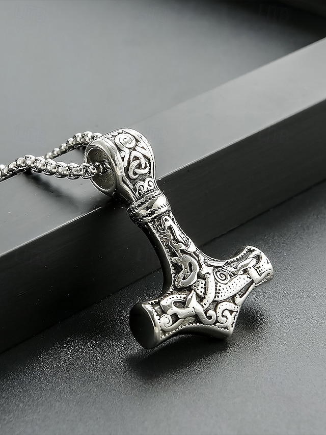  Collar con colgante de martillo de Thor vikingo para hombre: joyería de mitología nórdica, Mjolnir de acero inoxidable para uso casual y cosplay