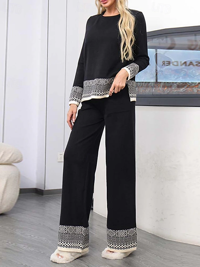 Women's Sweater Daily Solid Color Geometric Boat Neck Knitted Long Sleeve Regular Tops Knit Work Red Brown Black Fall Winter 10