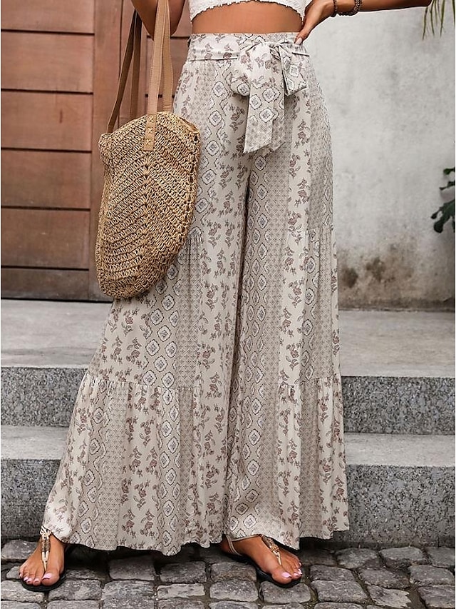 Mulheres Calças Moda Roupa de rua Comprimento total Cintura Alta Côr Sólida Bloco de cor Bolsos Com Laço Conforto Respirabilidade Macio Micro-Elástica Férias Rua Diário Adamascado Preto Vermelho Azul