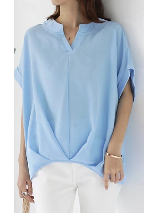 Women's Tunic Short Sleeve V Neck Navy Blue Sky Blue Summer Spring Fall 6