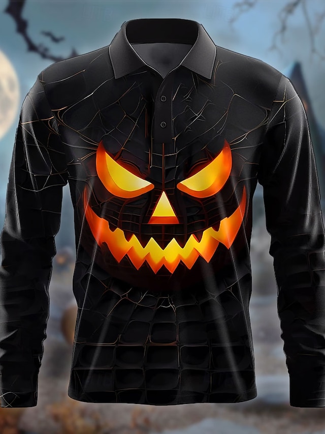  Halloween Pompoen Grijns Verschrikking Voor heren POLO Shirt golfpolo Korte mouw Feest / Avond Zomer nappi 3D-afdrukken Kraag Zwart Micro-elastisch Polyester Melkvezel