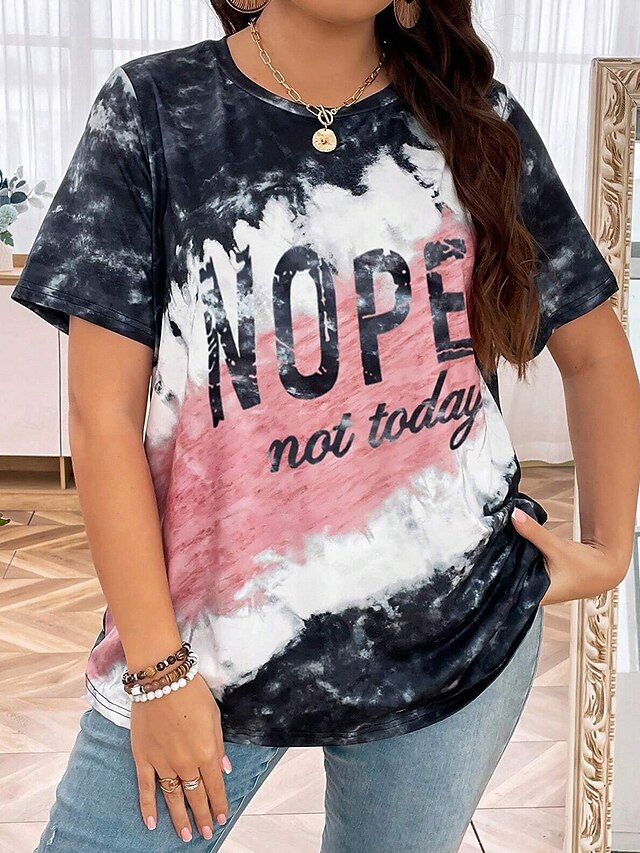 Women's Plus Size Tops T shirt Tee Letter Print Short Sleeve Crew Neck Casual Daily Summer Pink 5