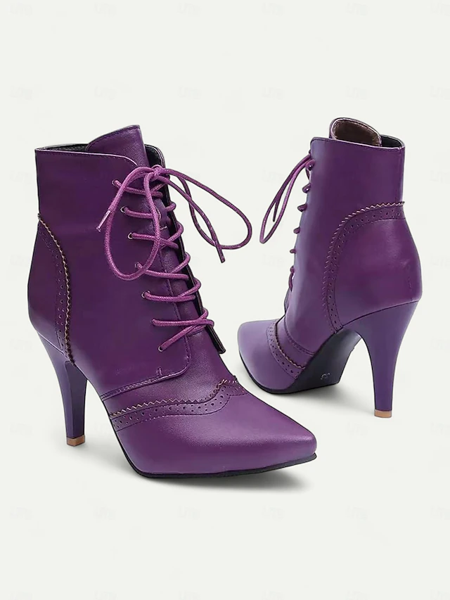 Women's Black Lace-Up Stiletto Ankle Boots with Brogue Detailing - Gothic Witch Shoes for Halloween and Cosplay 10