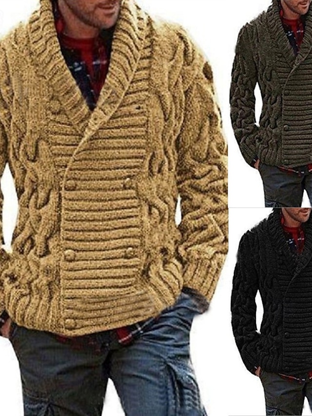  Herren Kurzer Pullover Strickjacke Gerippt Stricken Standard Knopf hoch Tasche Farbblock V Ausschnitt Vintage Klassisch Freizeitskleidung Verabredung Bekleidung Herbst Winter Armee-Grün Schwarz S M L