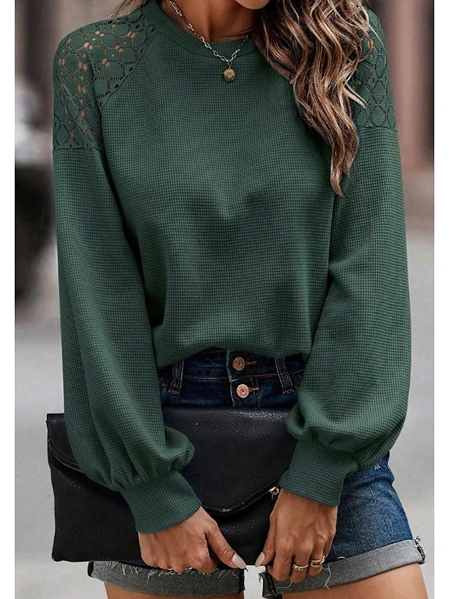 Women's Pullover Elegant Vintage Fashion Plain Work Dailywear Casual Crew Neck Patchwork Loose Fit Long Sleeve Black Brown Green Fall Winter 8