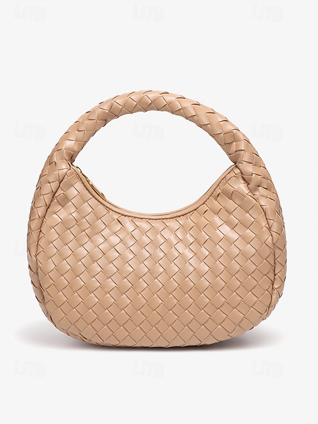  Elegant Women's Ivory Woven Leather Hobo Bag – Chic Round Handle Purse Perfect for Day to Night Outfits