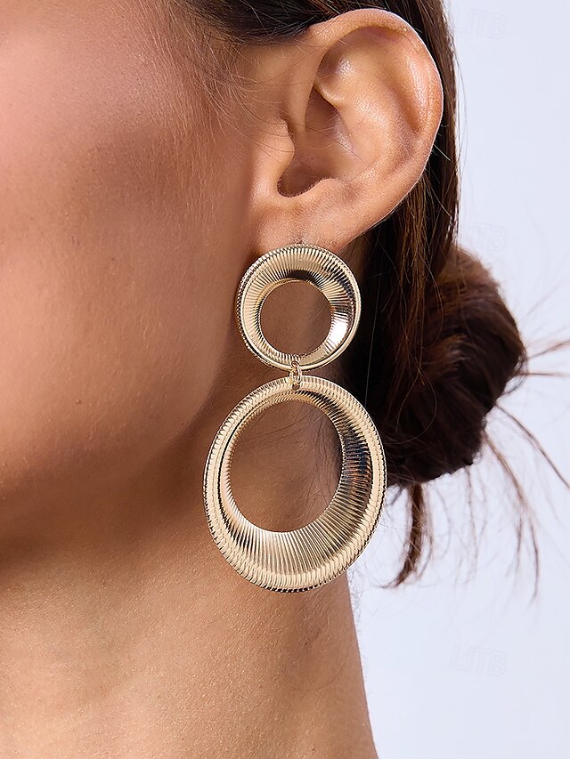  boucles d'oreilles pendantes élégantes en alliage doré pour femmes avec un design circulaire texturé - bijoux de déclaration légers