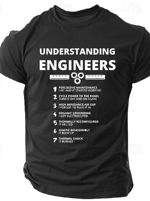  T-shirt pour hommes Comprendre les ingénieurs T-shirt Tee Top 100% Coton Manches courtes Chemise graphique Noir Vert armée T-shirt confortable Mode de rue Sportif Extérieur Vêtements Designer