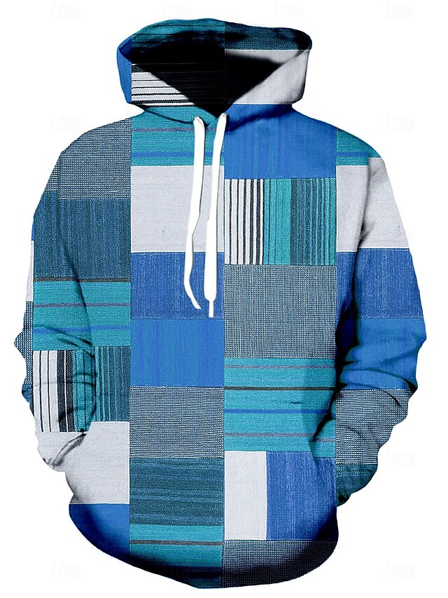  Per uomo Grafico Plaid Blocco di colori Felpa con Cappuccio Felpe con cappuccio Felpa Abbigliamento Sportivo Casual Manica Lunga Con Cappuccio Casuale Quotidiano Ferie Nero Blu Allacciato Autunno