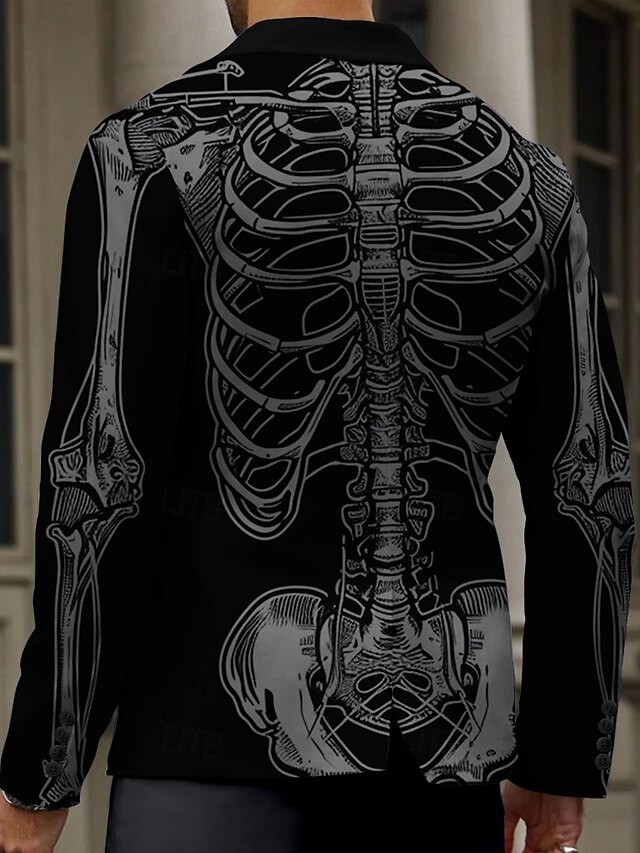  Skræk Herre Blazer jakke Skeleton jakke Hold Varm Åndbart Fest & Aften Knap 3D-udskrivning Multi lomme Regulær Efterår vinter Aftæpning Langærmet Sort Orange Grå S M L Polyester