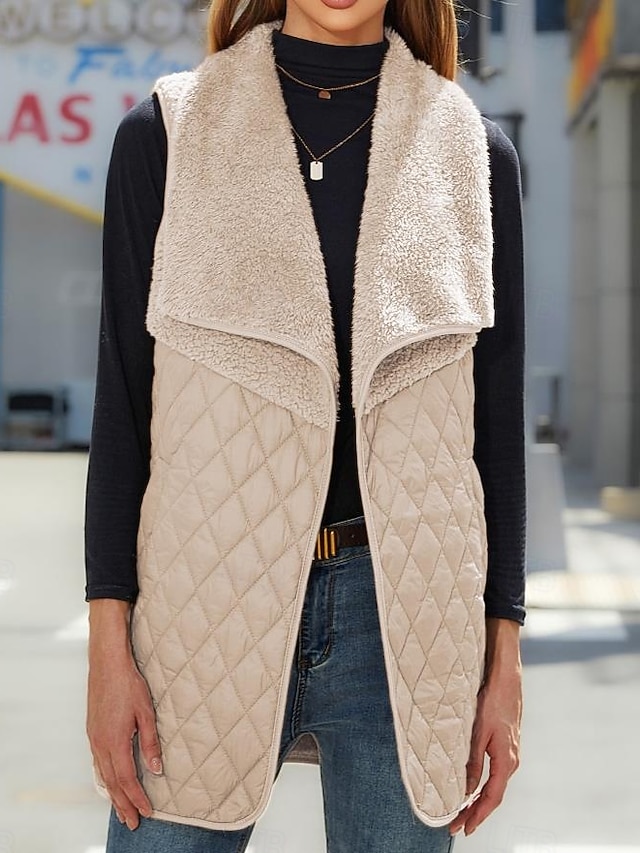  Dames Winterjas Buiten Straat Alledaagse kleding Herfst Winter Normaal jas Normale pasvorm Thermisch Warm Ademend Stijlvol Casual Jacks Mouwloos Effen Kleur Met zakken Zwart Bruin Lichtgrijs